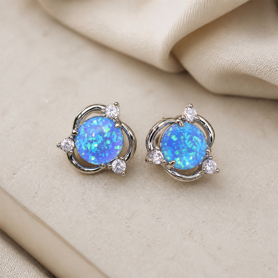 Runde Opal-Silber-Steckerohrringe