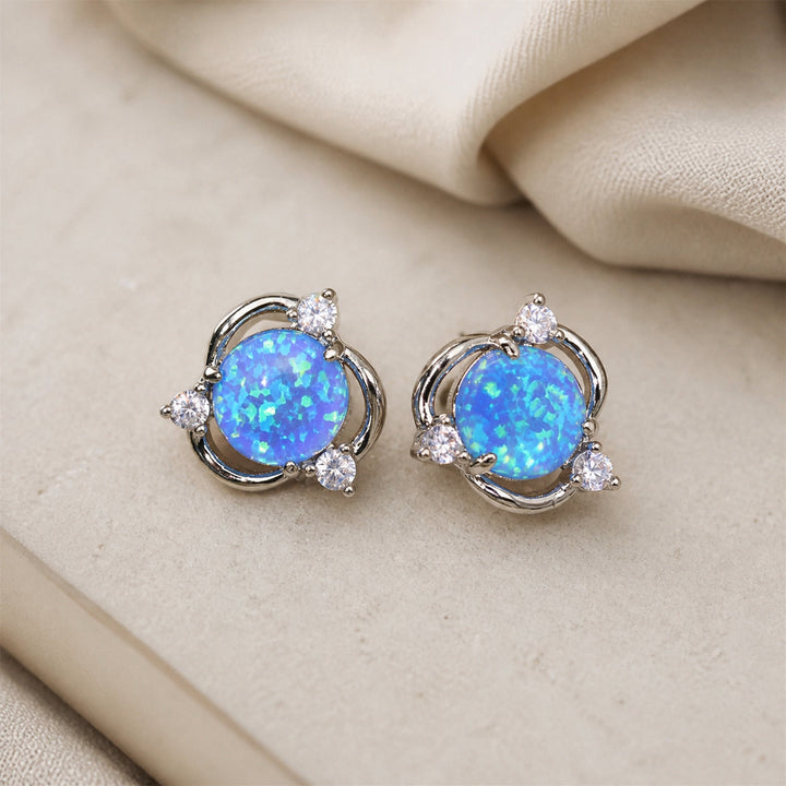 Runde Opal-Silber-Steckerohrringe