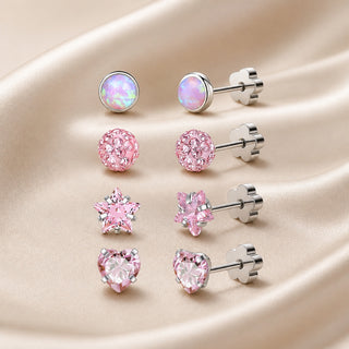 Vier Paar Opal- und Glitzer-Ohrringe Set