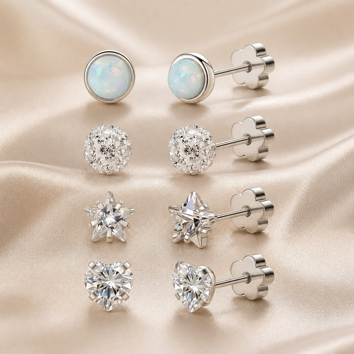 Vier Paar Opal- und Glitzer-Ohrringe Set