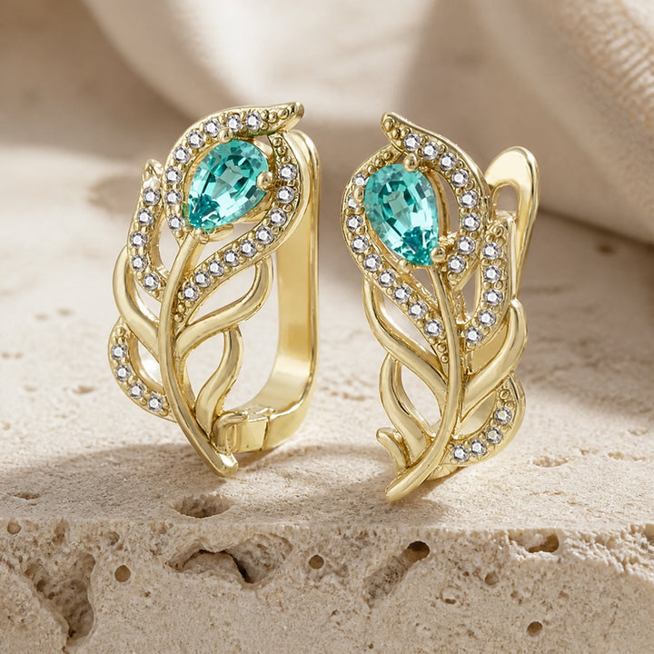 Bohemian Gold Design Türkis Blatt-Ohrringe