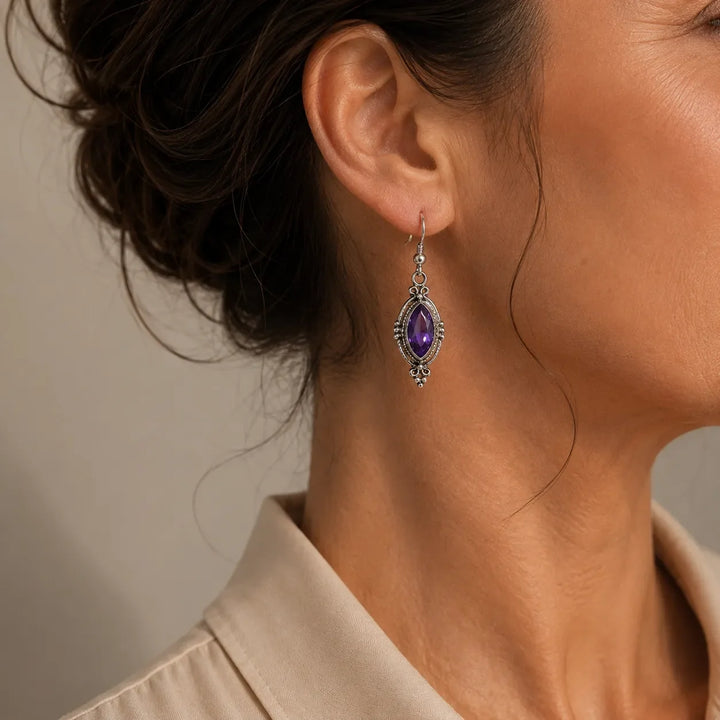 Kristall-Amethyst-Hakenohrringe