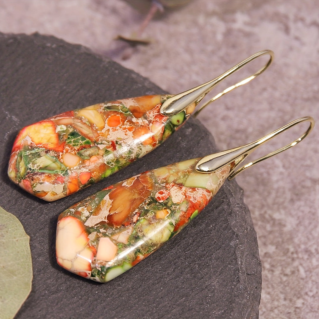 Boho Ohrstecker mit orange-grünen Blumen