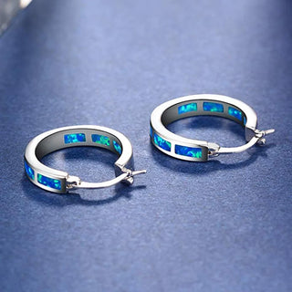 Blaue Opal Kreis-Hoops Ohrringe
