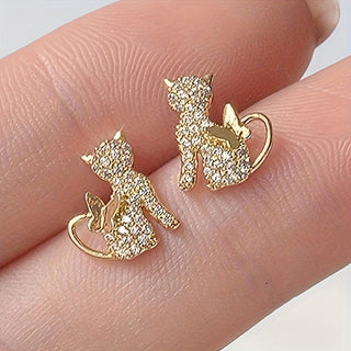 Goldene Katze Zirkonia-Schmetterlings-Ohrstecker