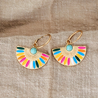 Bunte fächerförmige Emaille-Hoops Ohrringe