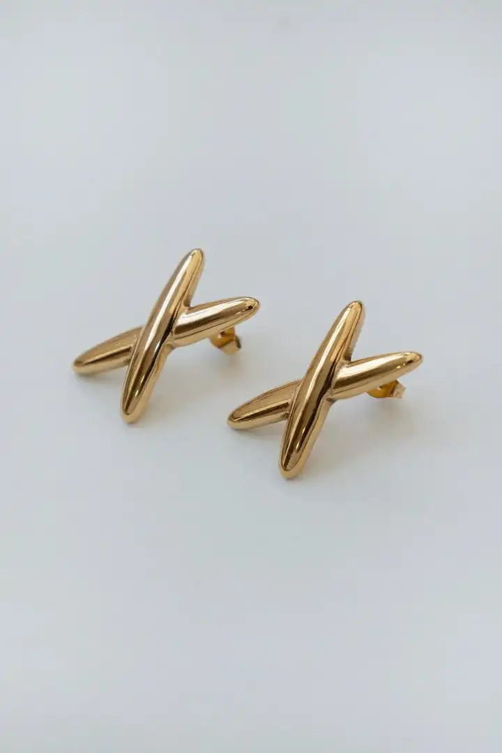 Moderne goldene X-förmige Ohrringe