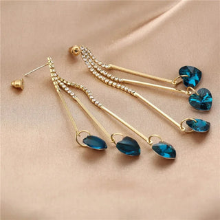 Elegante blaue Kristall-Herz-Regenohrringe