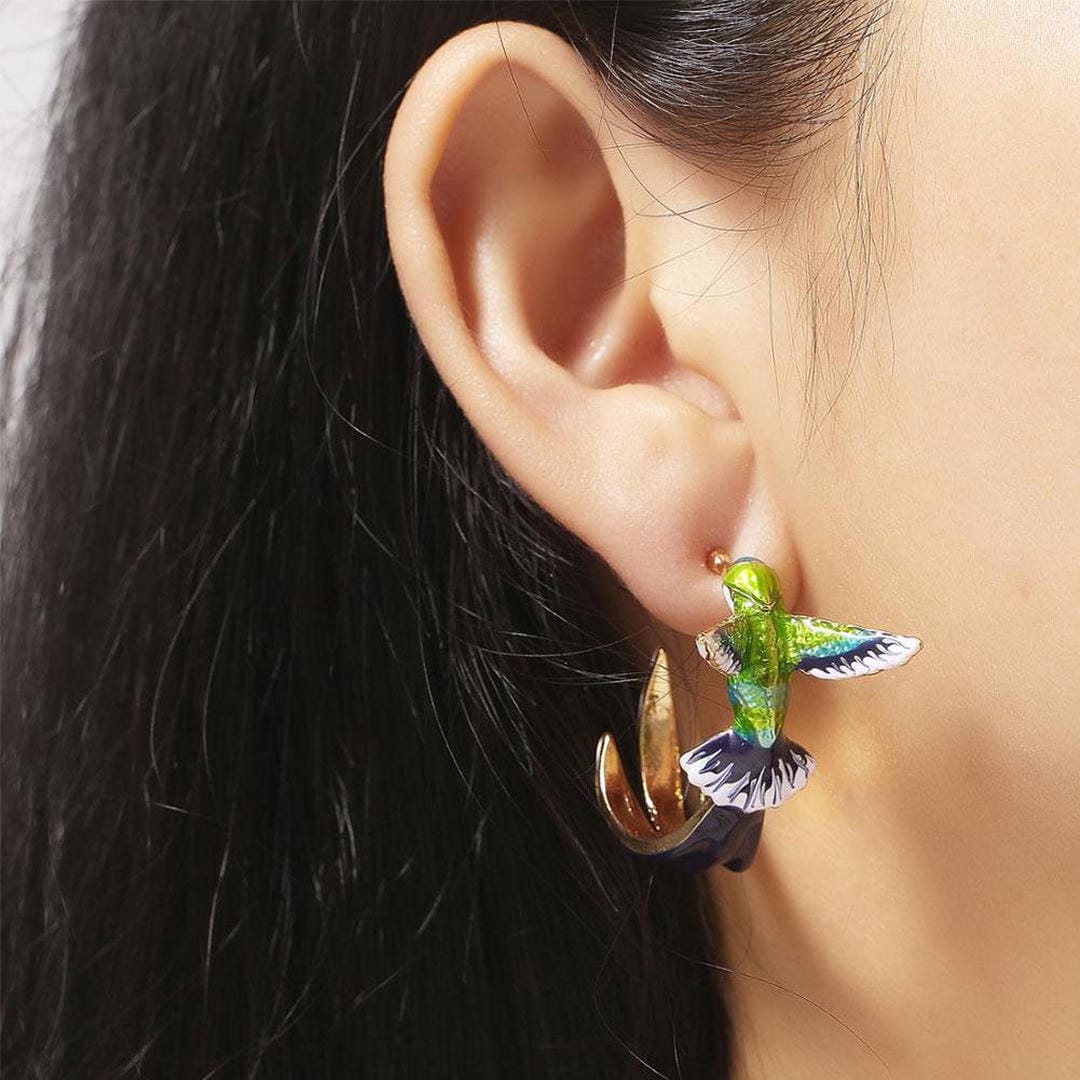 Einzigartige bunte Kolibri-Ohrringe