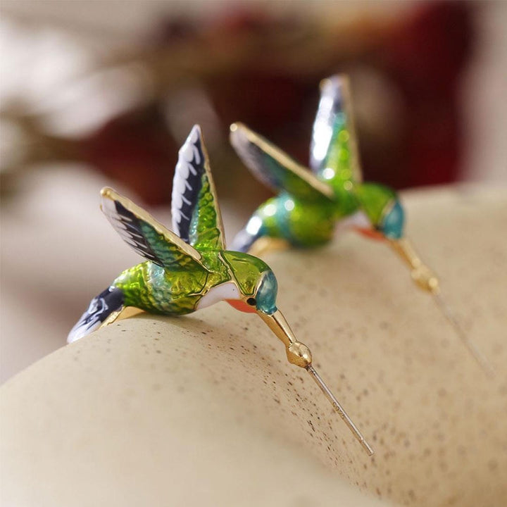 Einzigartige bunte Kolibri-Ohrringe