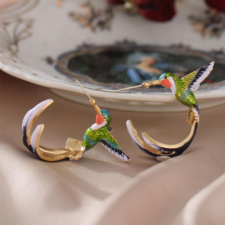 Einzigartige bunte Kolibri-Ohrringe