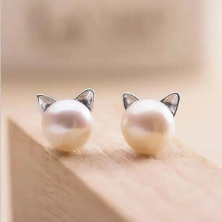 Sterlingsilber Katzen-Perlen Ohrstecker