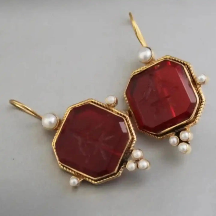 Elegante Vintage Geometrische Perlen-Tropfenohrringe