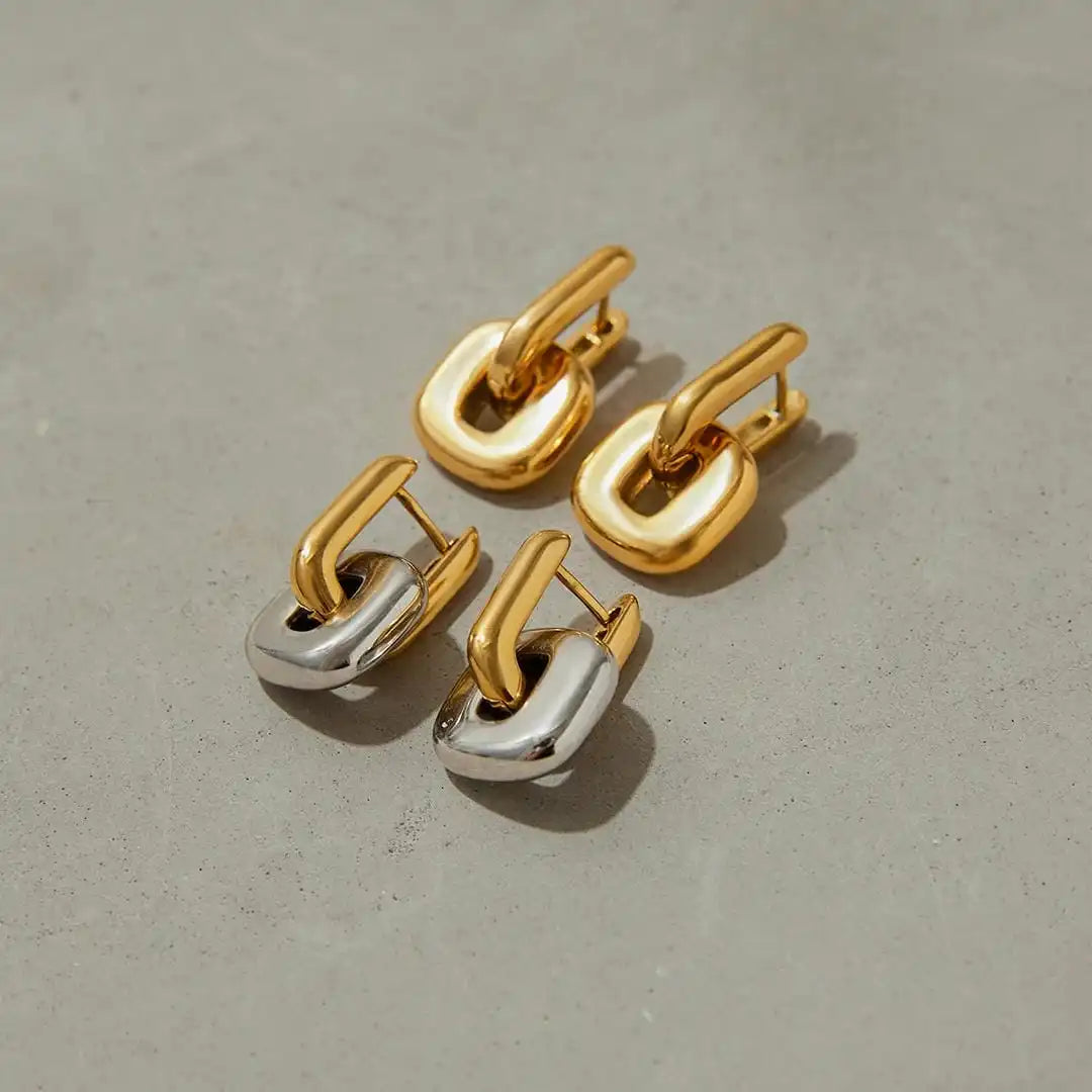 Minimalistische zweifarbige goldene ovale Ohrringe