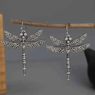 Silberne Vintage-Ohrringe mit Libellen-Gravurmuster, Retro-Stil