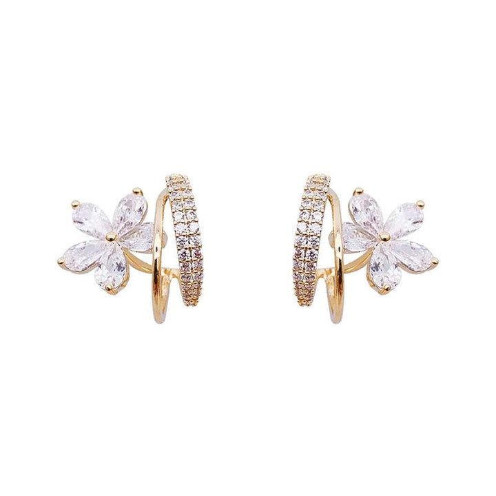 Goldene Blumen-Ohrringe mit Zirkonia