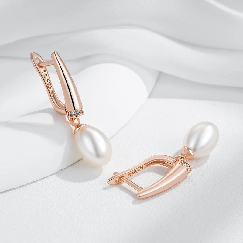 Elfenbein Rosegold Perlen-Tropfenohrringe