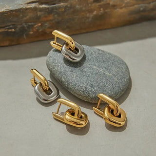 Minimalistische zweifarbige goldene ovale Ohrringe