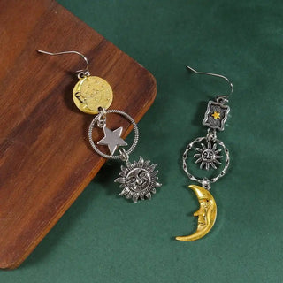 Boho Sonne-Mond Charm Ohrringe