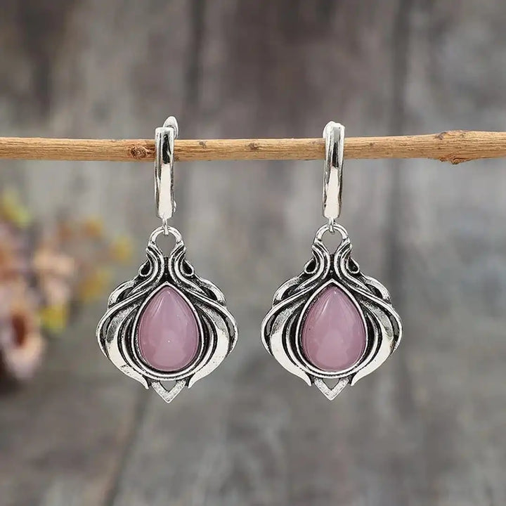 Vintage viktorianische Wassertropfen-Ohrringe mit rosa Steinen
