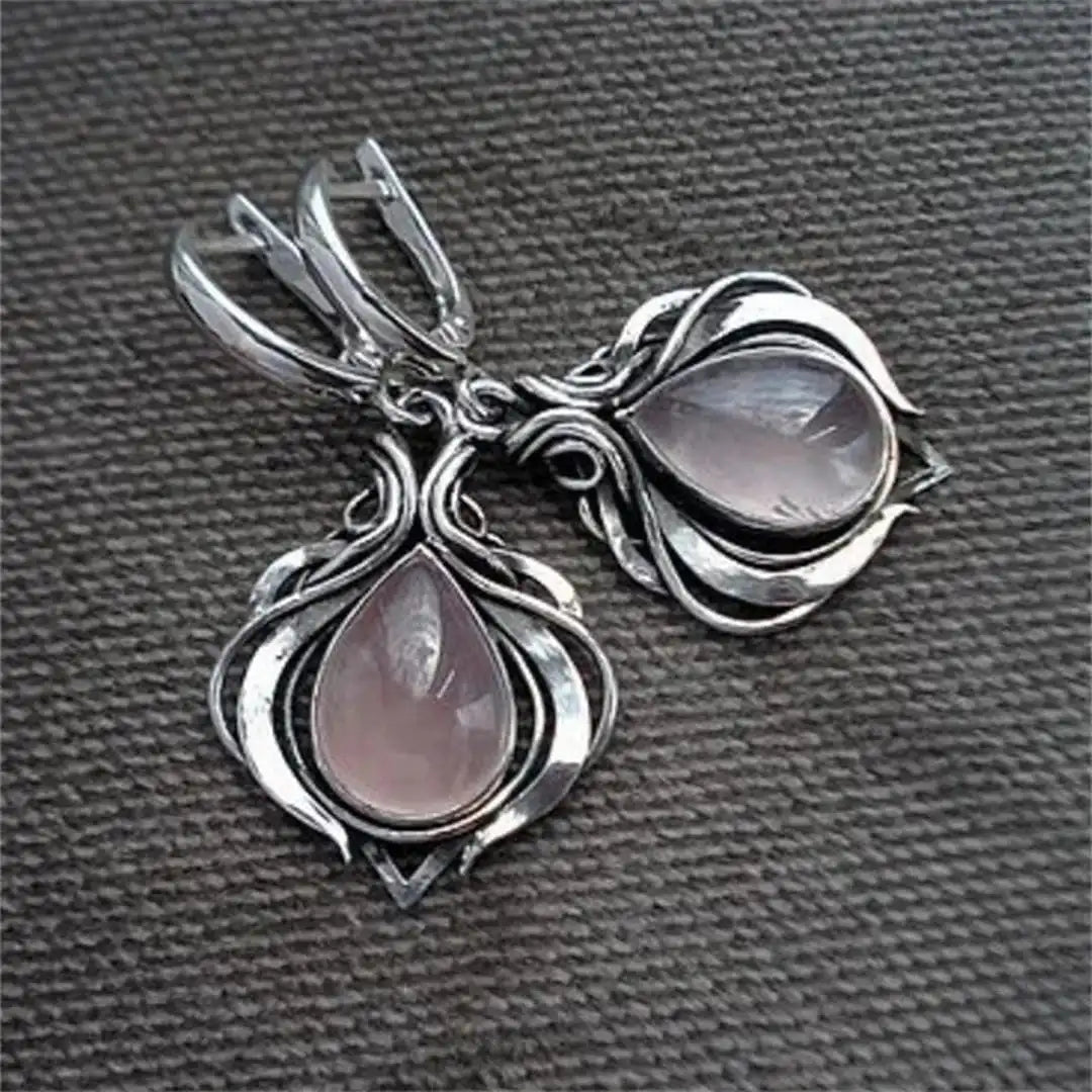Vintage viktorianische Wassertropfen-Ohrringe mit rosa Steinen