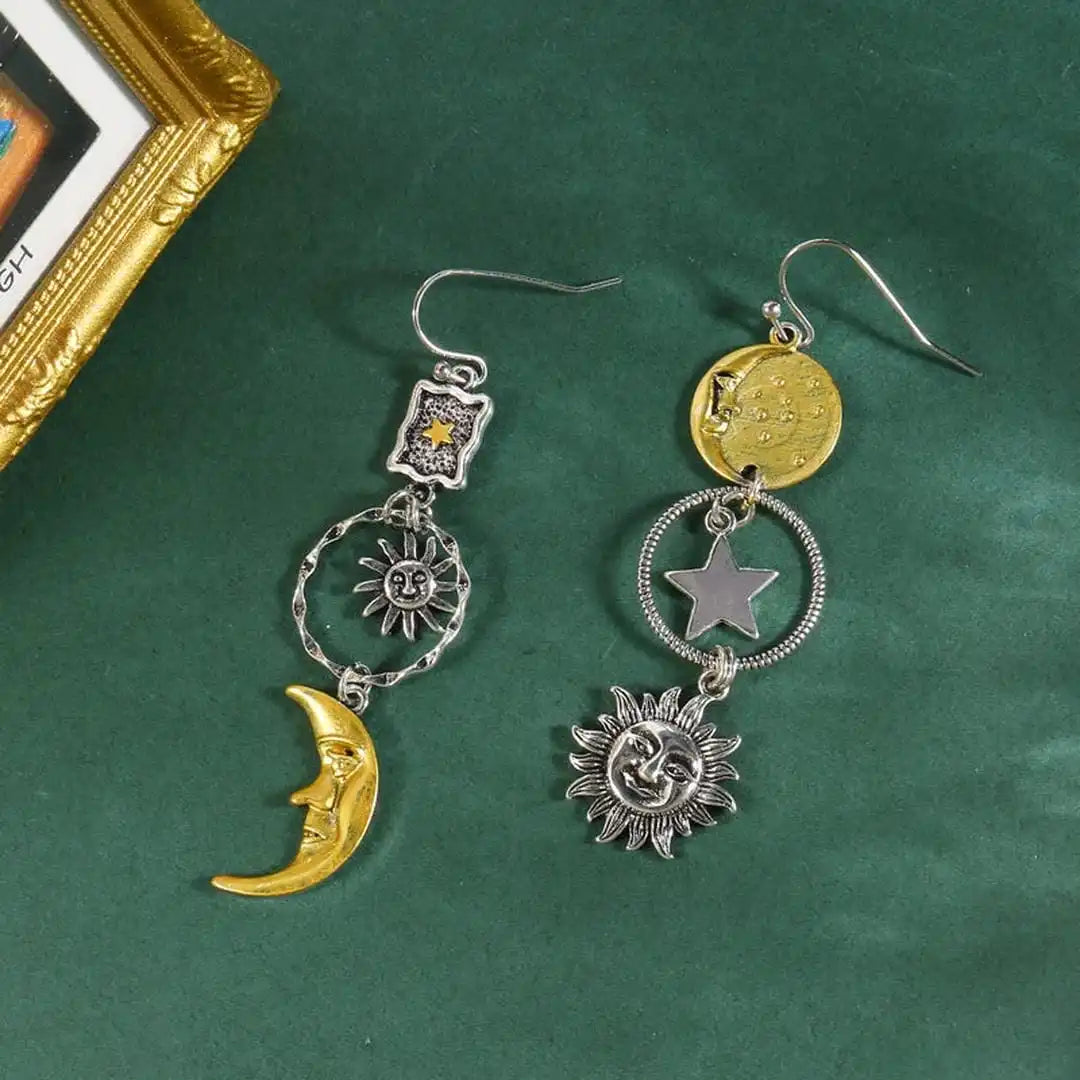Boho Sonne-Mond Charm Ohrringe