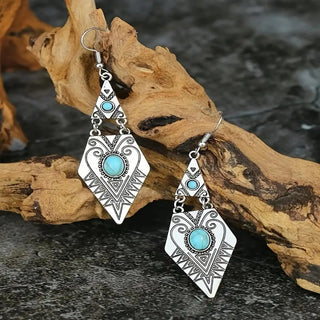 Vintage Bohemian Türkis Rhombus-Ohrringe