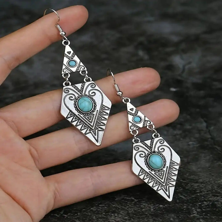 Vintage Bohemian Türkis Rhombus-Ohrringe