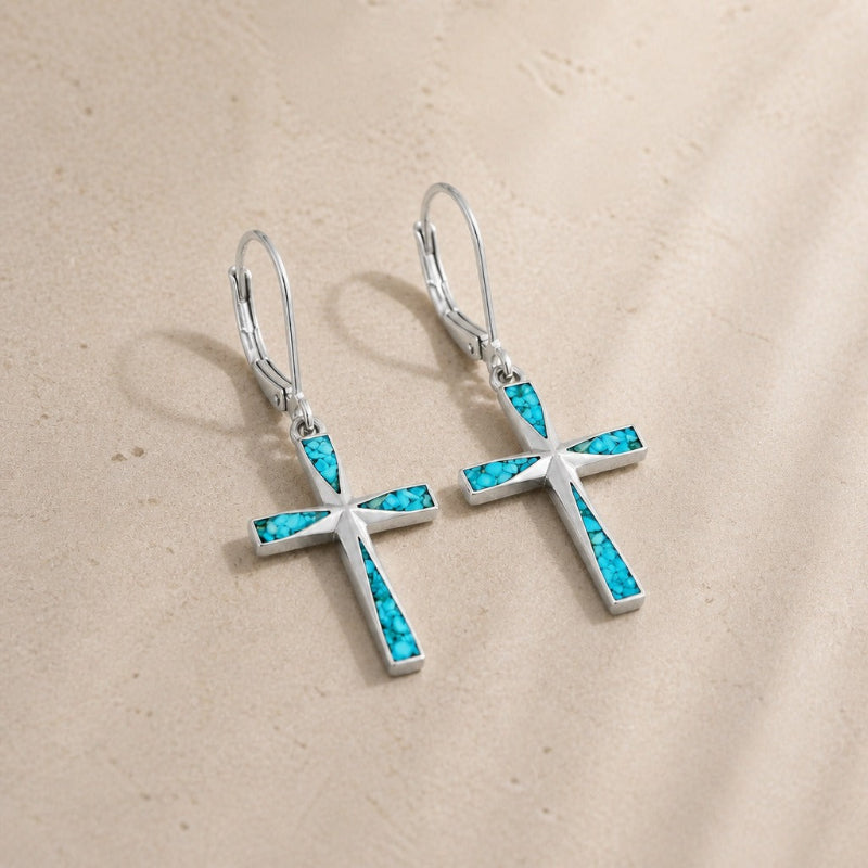 Silberne Ohrringe mit Türkis-Kreuz