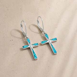 Silberne Ohrringe mit Türkis-Kreuz