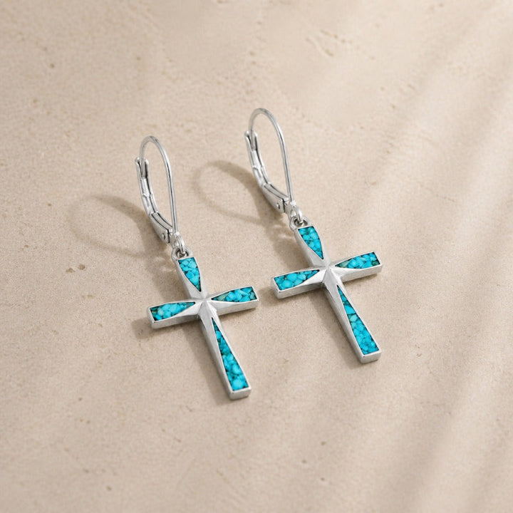 Silberne Ohrringe mit Türkis-Kreuz