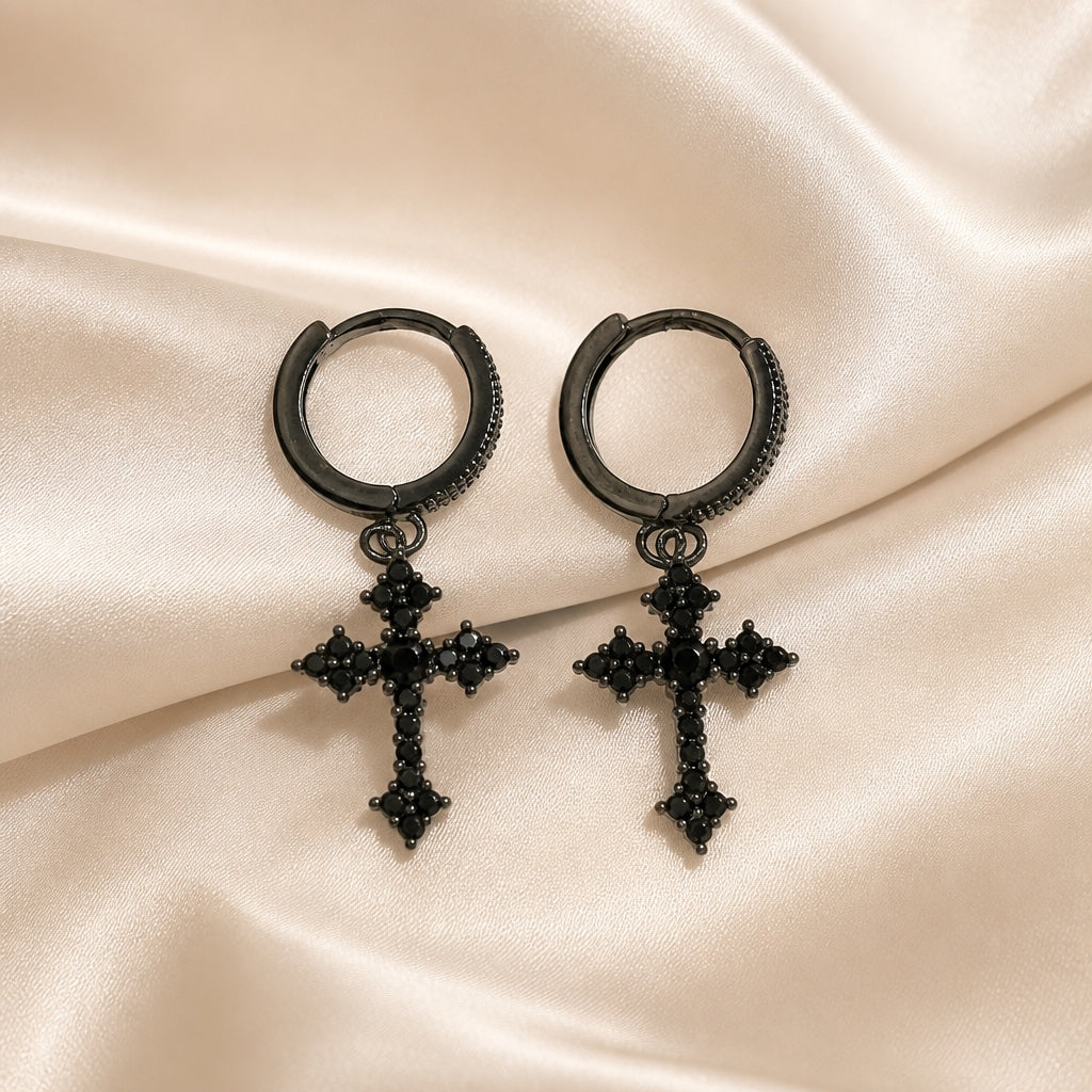 Weissgoldene Kreuz-Ohrringe mit Zirkonia-Einlage