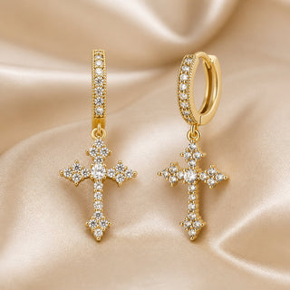 Weissgoldene Kreuz-Ohrringe mit Zirkonia-Einlage