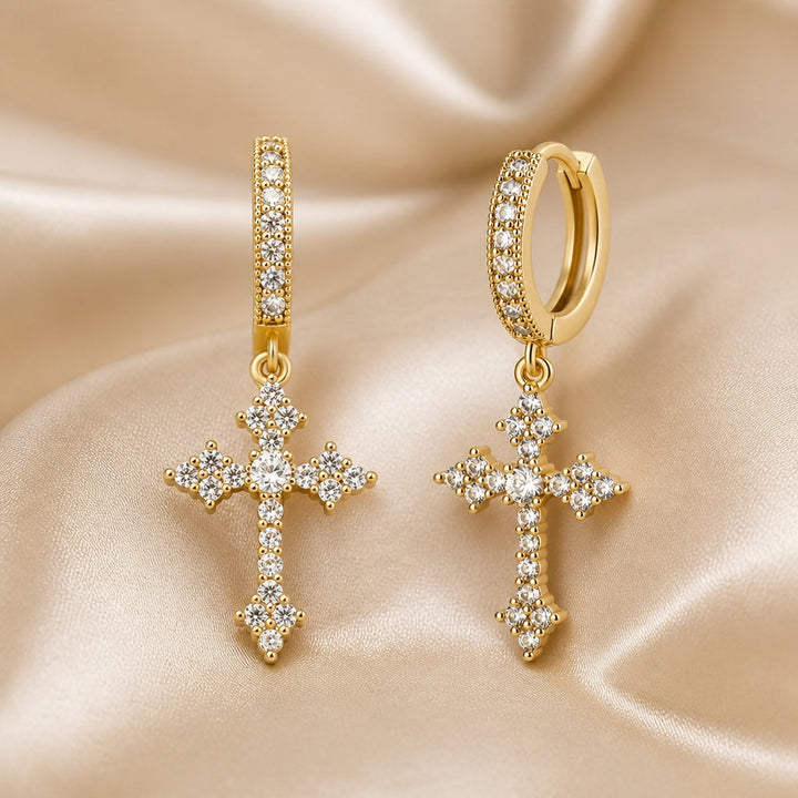 Weissgoldene Kreuz-Ohrringe mit Zirkonia-Einlage