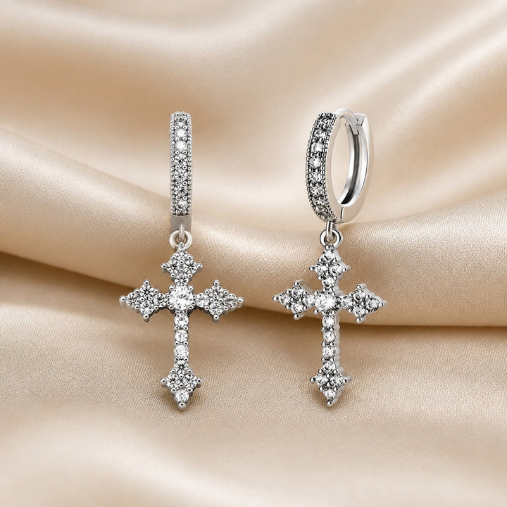 Weissgoldene Kreuz-Ohrringe mit Zirkonia-Einlage