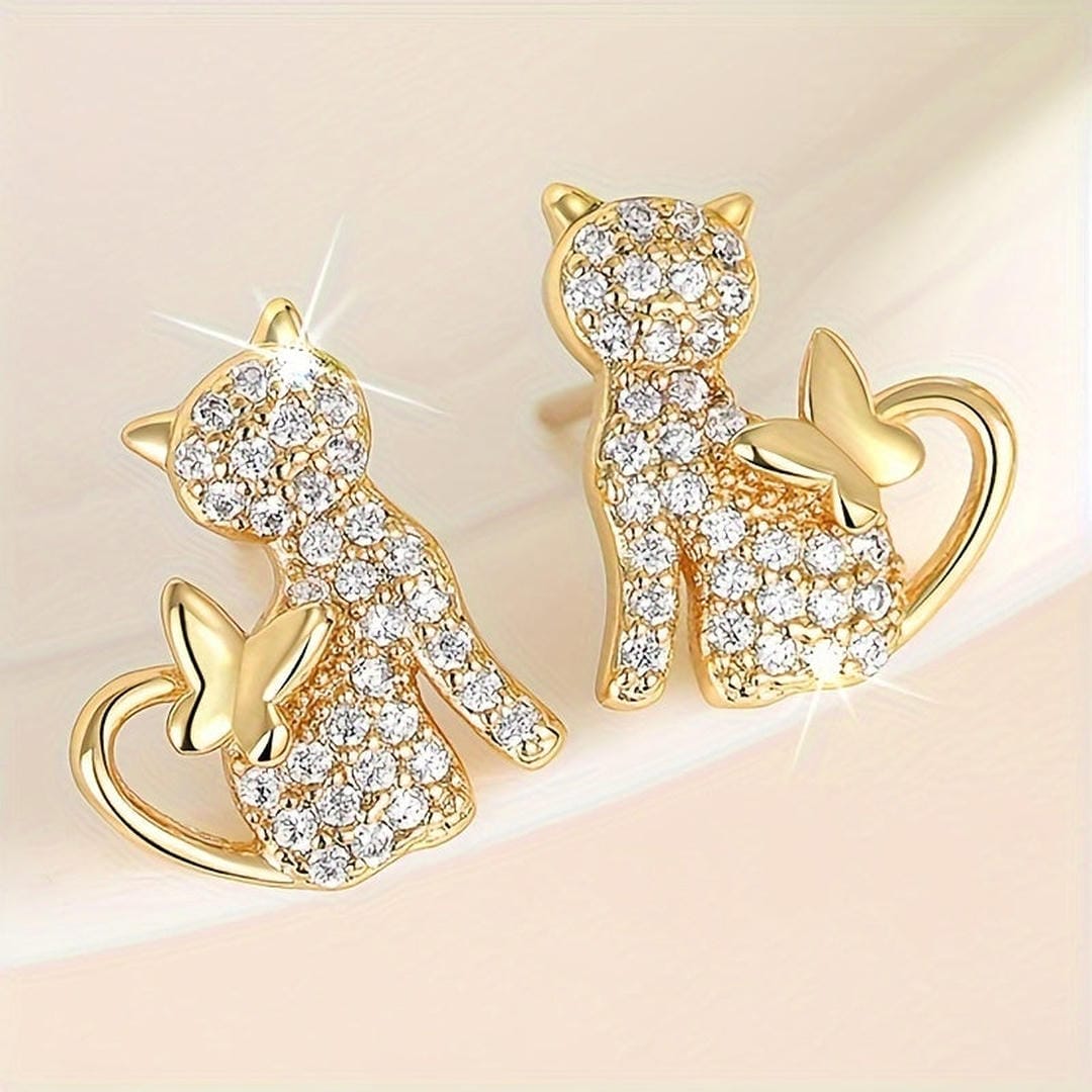 Goldene Katze Zirkonia-Schmetterlings-Ohrstecker