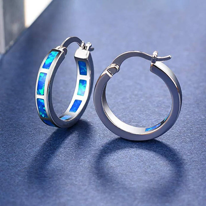 Blaue Opal Kreis-Hoops Ohrringe