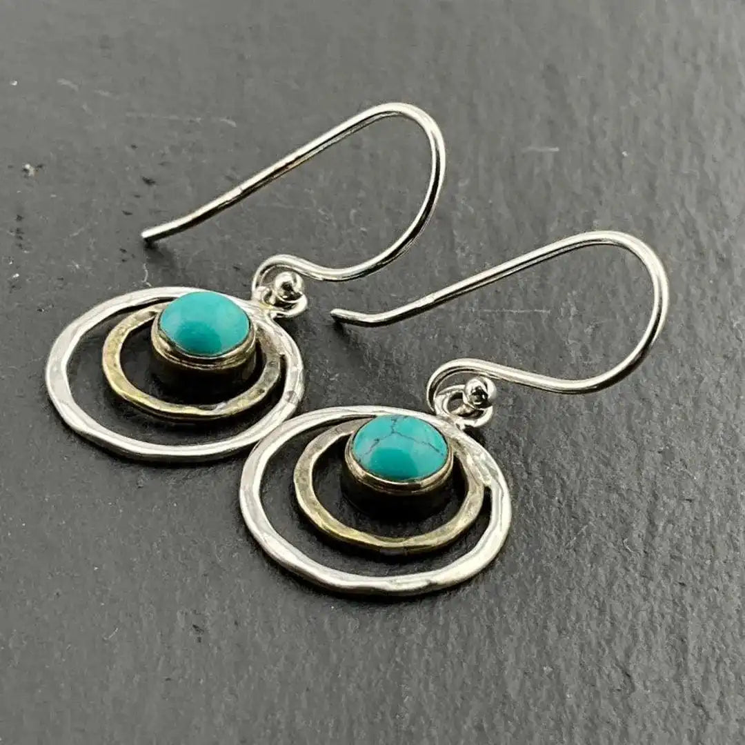 Boho Saturn Ohrringe in Türkis und Gold