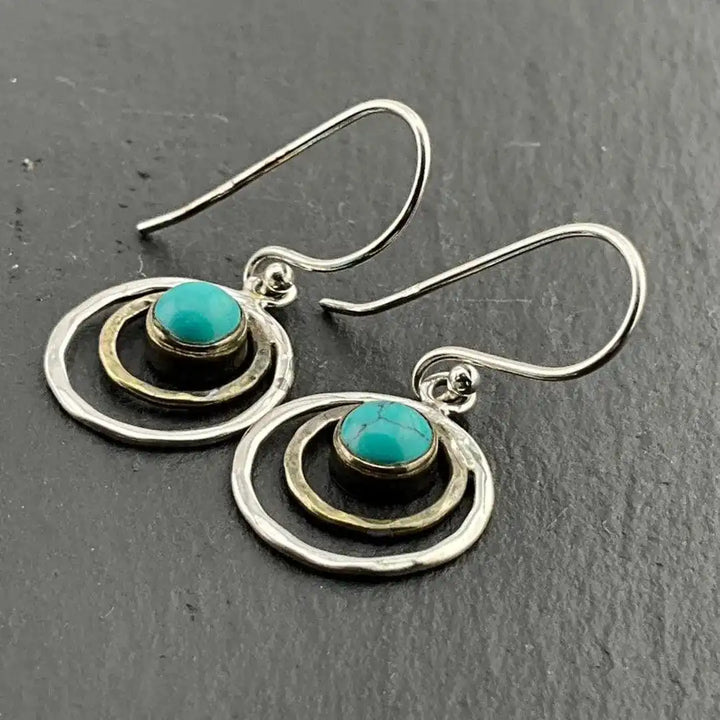 Boho Saturn Ohrringe in Türkis und Gold