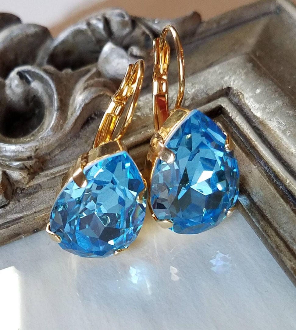 Vintage blaue Glas-Ohrringe