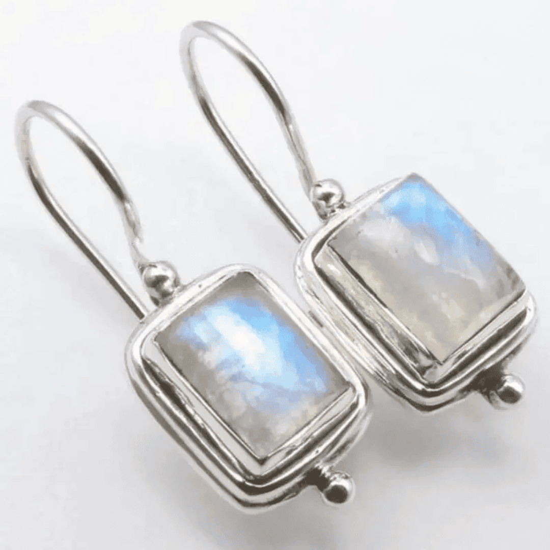Lustre Quadratische Mondstein-Ohrringe
