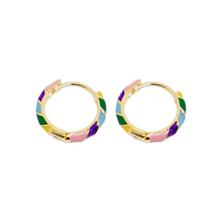Goldene mehrfarbige Emaille-Hoops Ohrringe