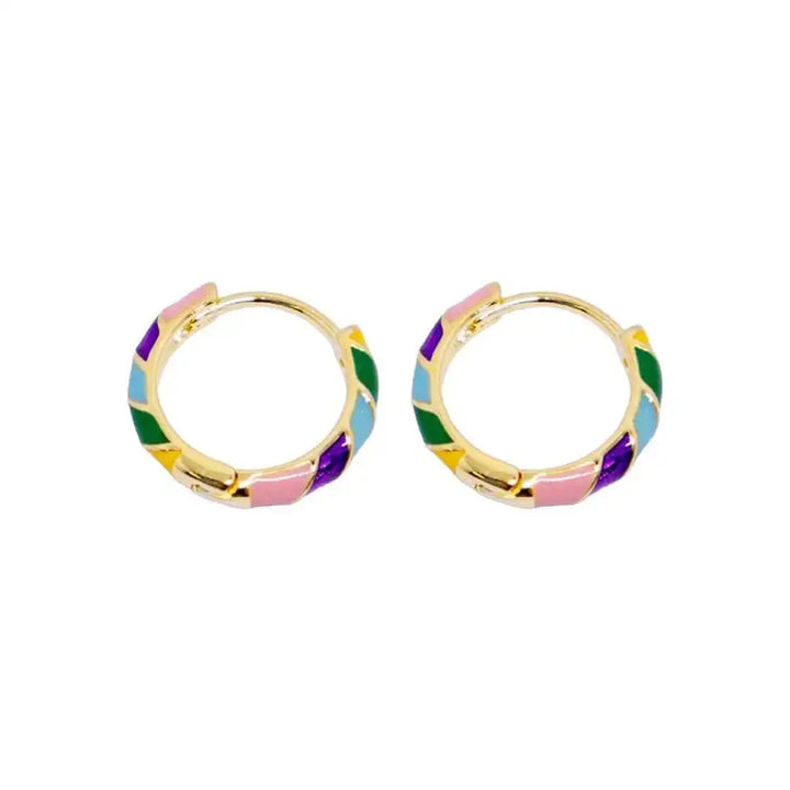 Goldene mehrfarbige Emaille-Hoops Ohrringe