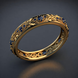 Ring Blattmotiv mit blauem Zirkonia