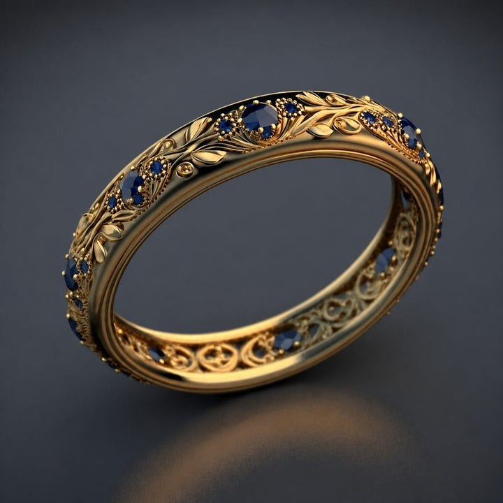 Ring Blattmotiv mit blauem Zirkonia