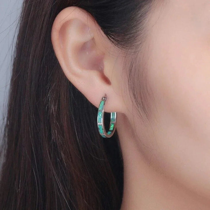 Blaue Opal Kreis-Hoops Ohrringe