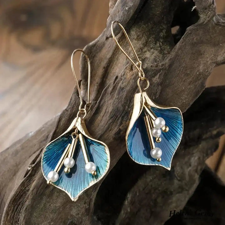 Vintage Silberohrringe mit blauem Lotus